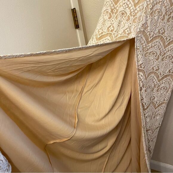 Lulus Like a Fairytale White beige Lace Maxi Dress formal wedding prom -Small - Picture 4 of 9